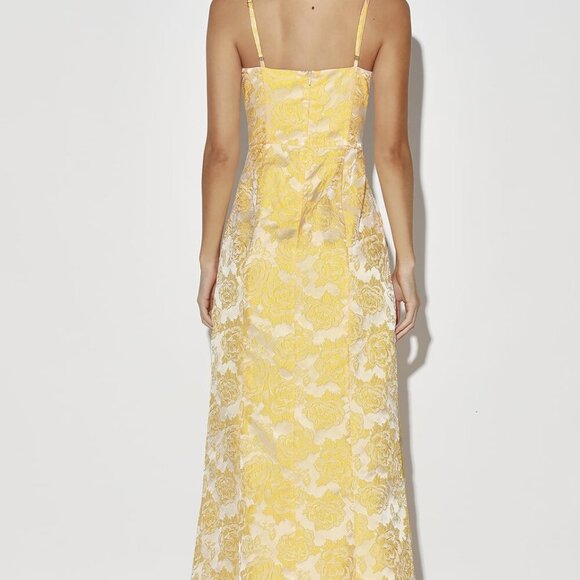 NWT Lulus Bright Blooms Champagne and Yellow Floral Jacquard Maxi Dress - Picture 4 of 10